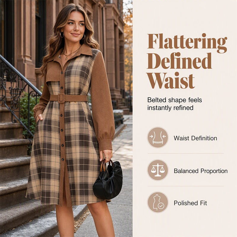Women's Retro Plaid Button Down Dress