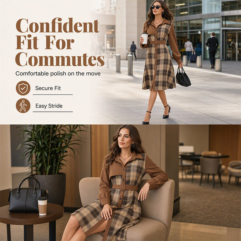 Women's Retro Plaid Button Down Dress