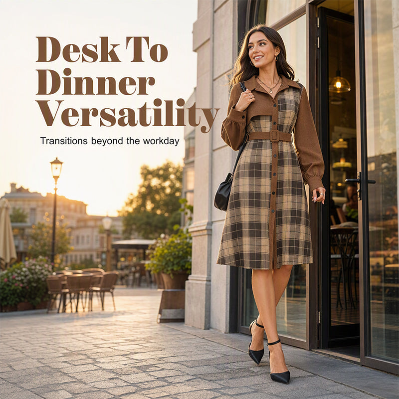 Women's Retro Plaid Button Down Dress