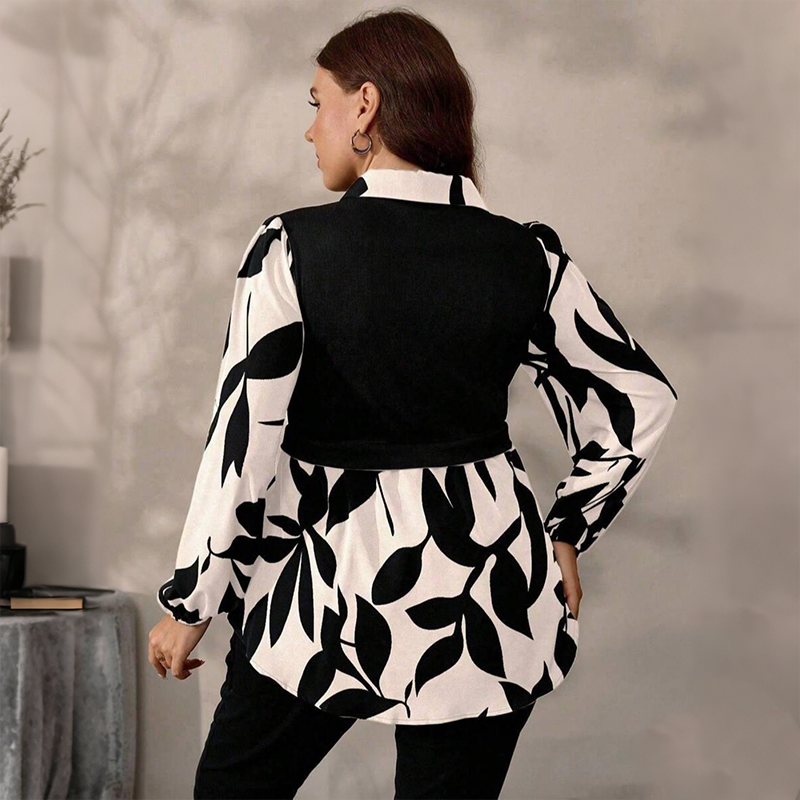 Women’s Elegant Fake 2-Piece Printed Shirt
