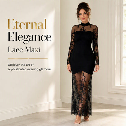 Women's Lace Splicing Long Sleeve Maxi Dress