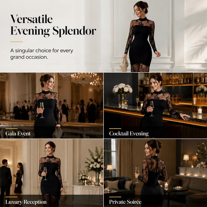 Women's Lace Splicing Long Sleeve Maxi Dress