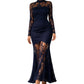 Women's Lace Splicing Long Sleeve Maxi Dress