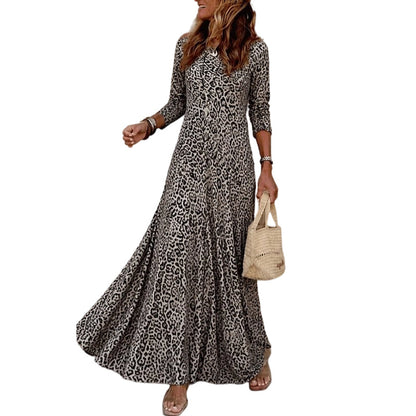 ✨ Timeless Statement Style | Women's Leopard Print Long-Sleeve Maxi Dress