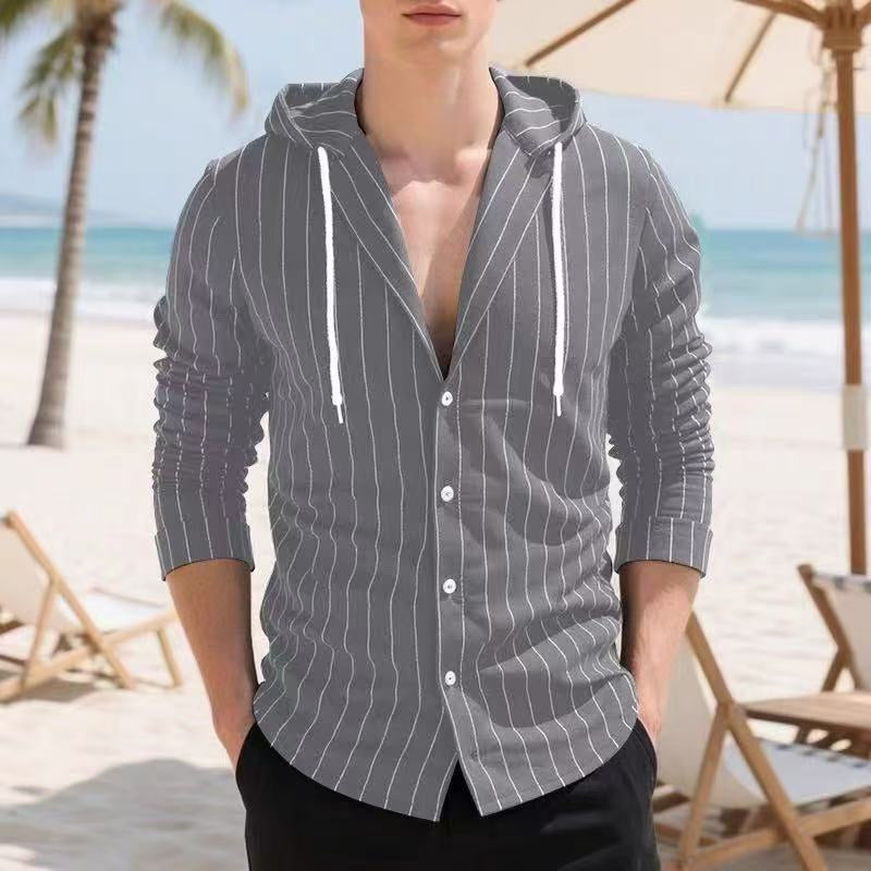 Men's Striped Long Sleeve Hooded Shirt