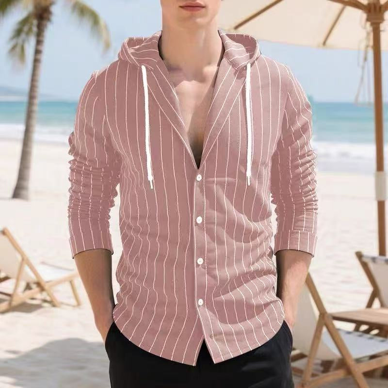 Men's Striped Long Sleeve Hooded Shirt