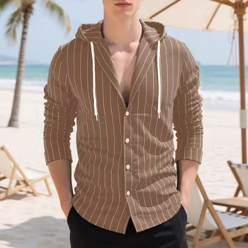 Men's Striped Long Sleeve Hooded Shirt