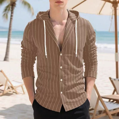 Men's Striped Long Sleeve Hooded Shirt