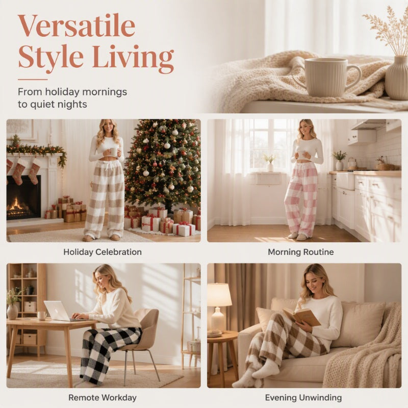 ⌛Limited-Time Offer-Women's Plush Plaid Wide-Leg Pants