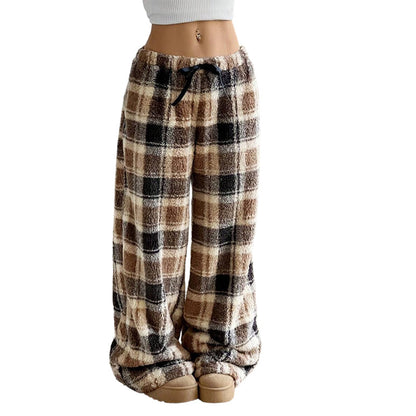 ⌛Limited-Time Offer-Women's Plush Plaid Wide-Leg Pants