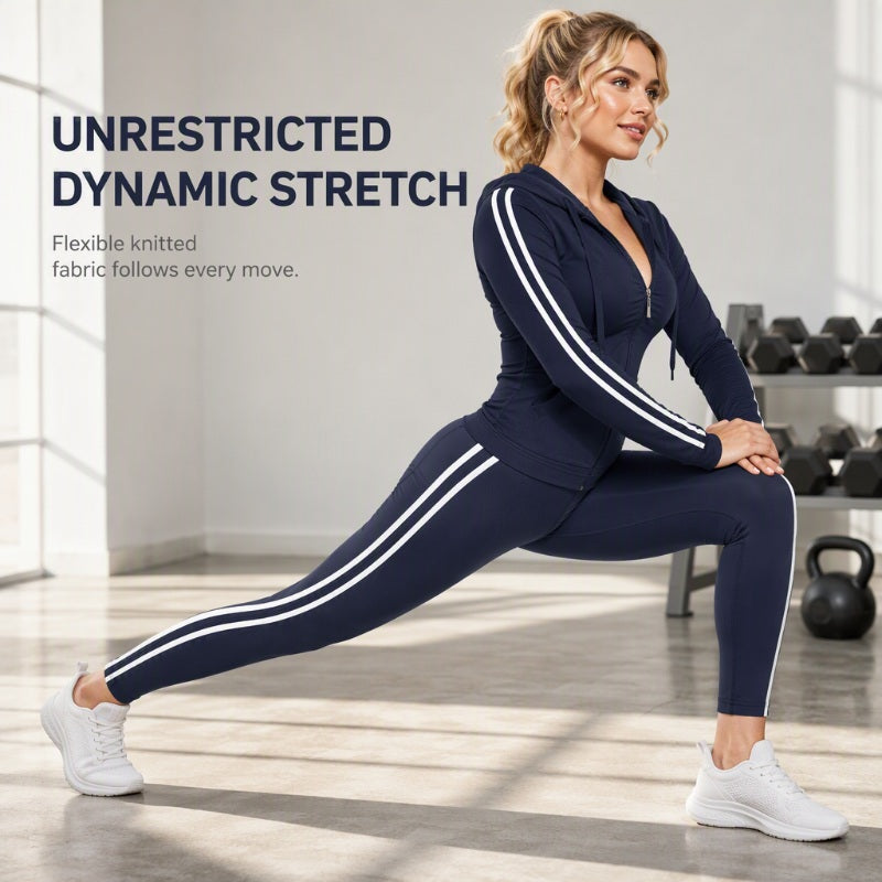 Women's Striped Zip-Up Hoodie & Pants Set