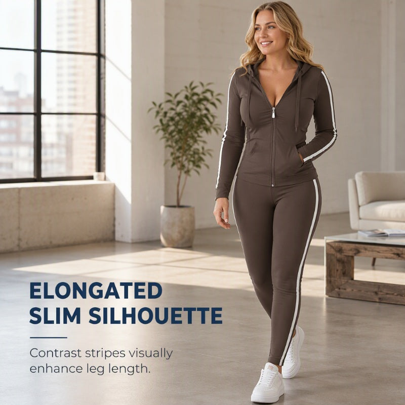 Women's Striped Zip-Up Hoodie & Pants Set