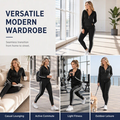 Women's Striped Zip-Up Hoodie & Pants Set