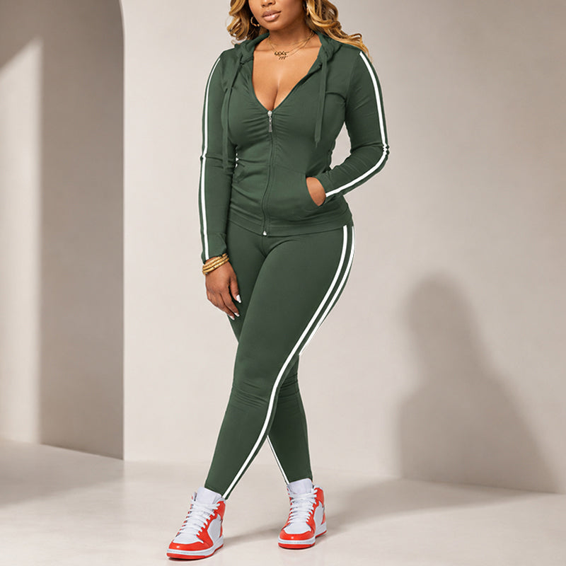 Women's Striped Zip-Up Hoodie & Pants Set