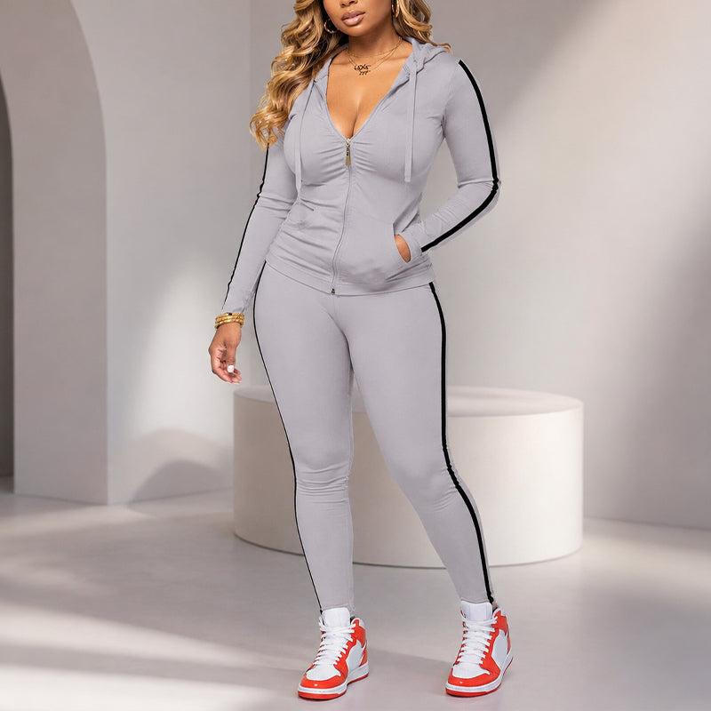 ⌛Limited-Time Offer-Women's Striped Zip-Up Hoodie & Pants Set