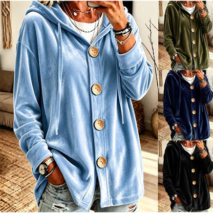 Women’s Loose Velvet Hooded Cardigan