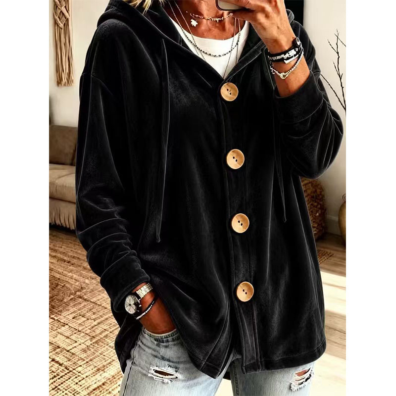 Women’s Loose Velvet Hooded Cardigan