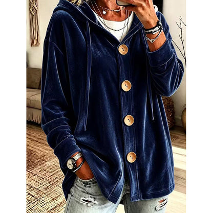 Women’s Loose Velvet Hooded Cardigan
