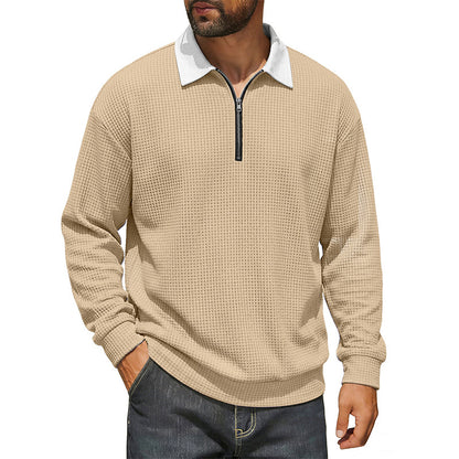 Men's Waffle Knit Half-Zip Collared Sweatshirt
