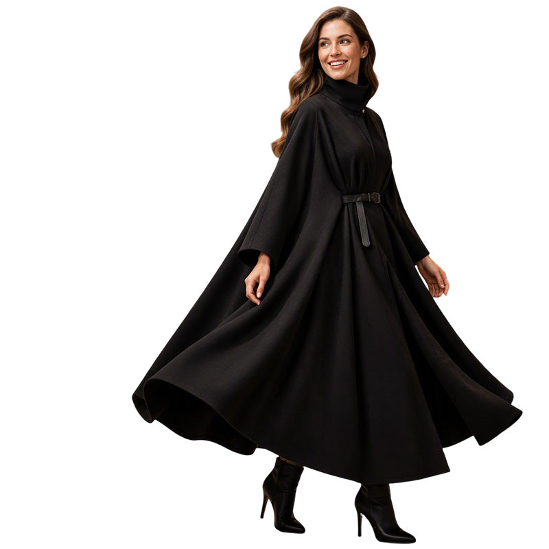 Women’s Elegant Stand-Collar Cape Coat
