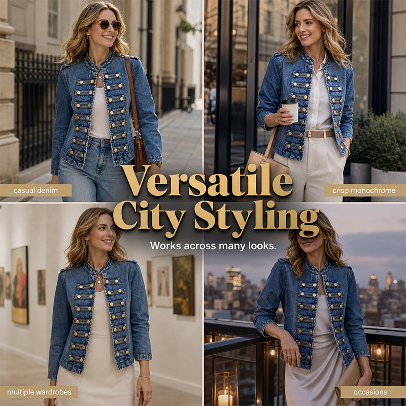Women's Vintage Symmetrical Button Denim Jacket