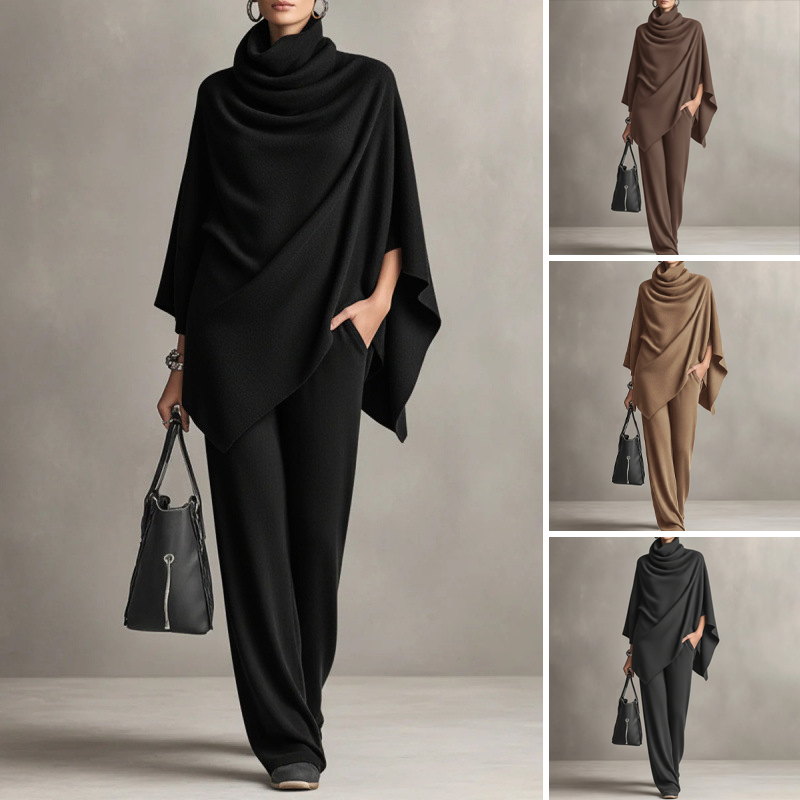 ⌛Limited-Time Offer-Women's Cowl Neck Cape & Wide-Leg Pants Set