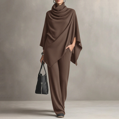 ⌛Limited-Time Offer-Women's Cowl Neck Cape & Wide-Leg Pants Set