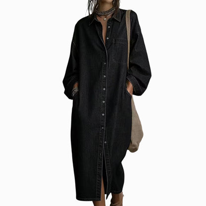 Women's Casual Loose Denim Shirt Dress