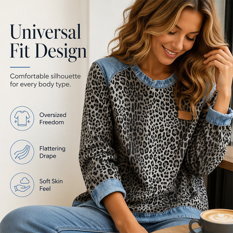 Women's Casual Crewneck Leopard Print Sweatshirt