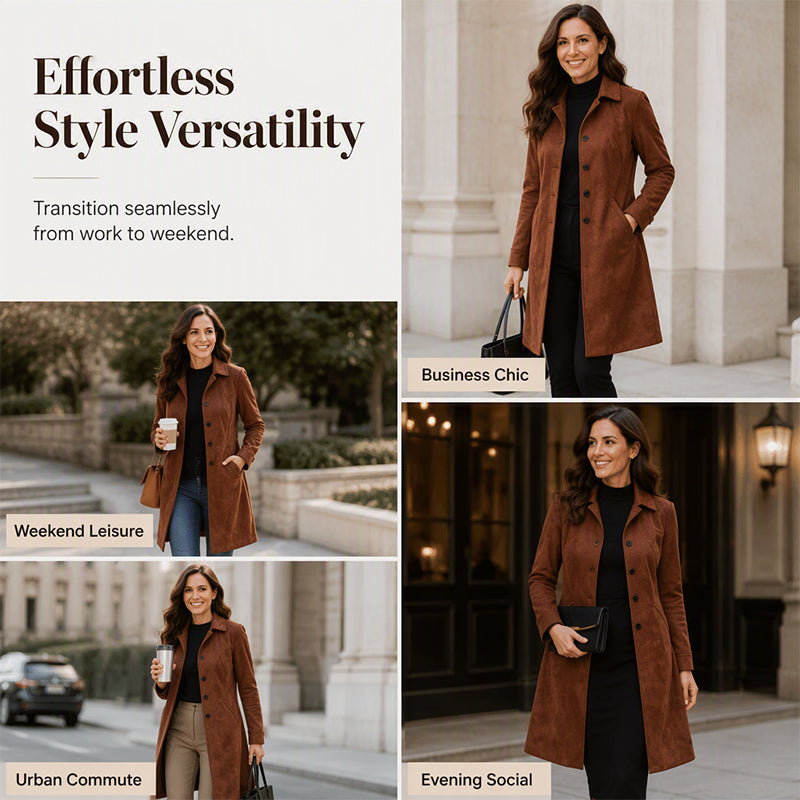 ✨ Timeless Faux Suede Style | Women's Longline Trench Coat ⚡ Free Shipping