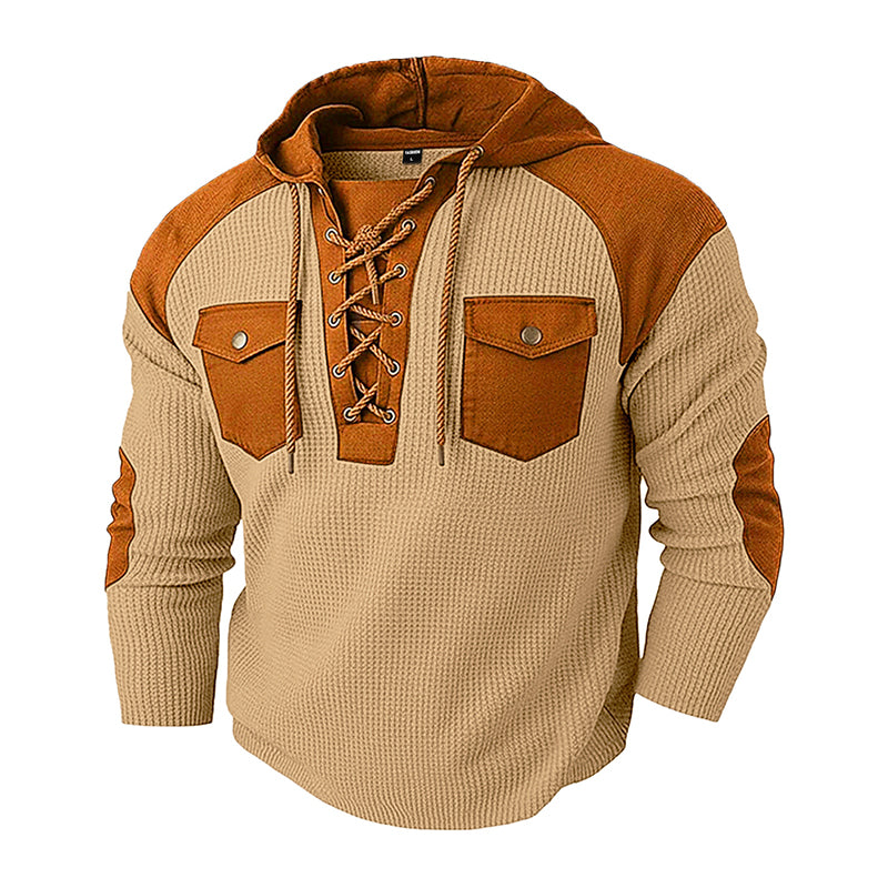Men's Casual Waffle Knit Hooded Sweatshirt