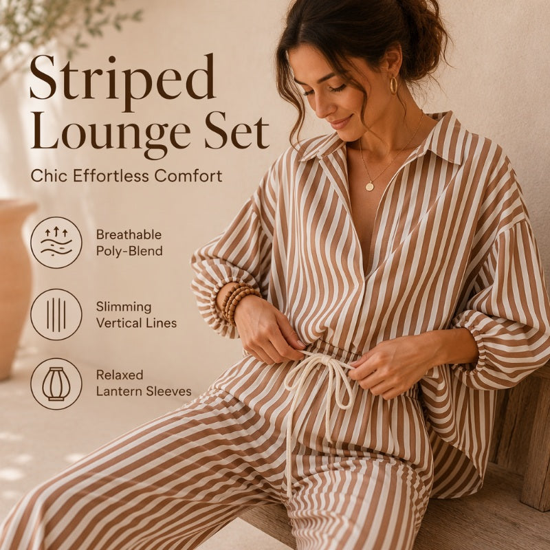 ✨ Effortless Everyday Style | Women's Striped Relaxed-Fit 2-Piece Set