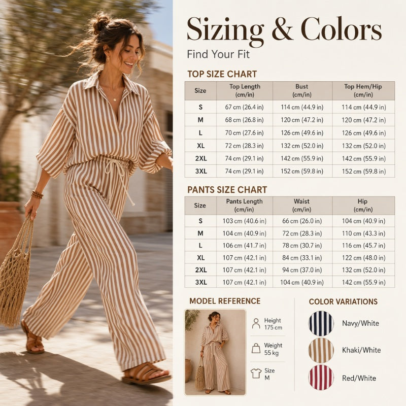 ✨ Effortless Everyday Style | Women's Striped Relaxed-Fit 2-Piece Set
