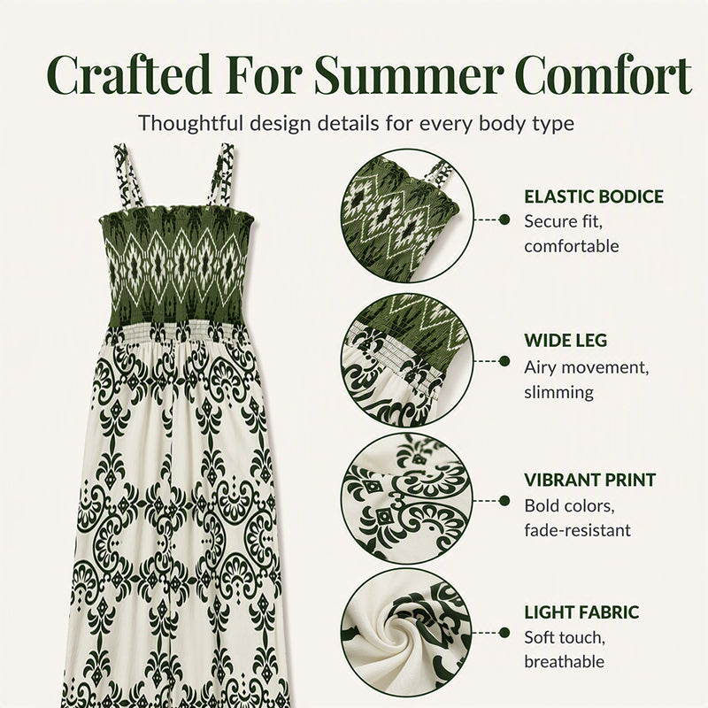 Women's Bohemian Print Smocked Jumpsuit