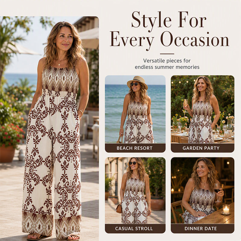 Women's Bohemian Print Smocked Jumpsuit