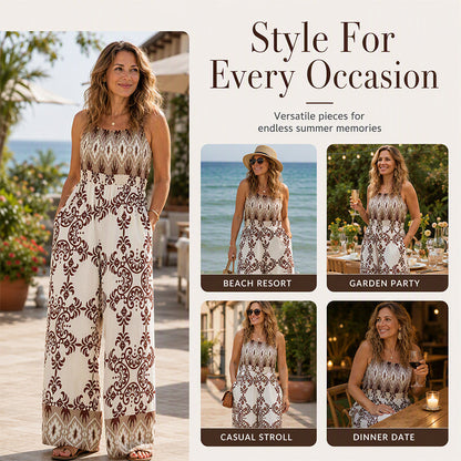 Women's Bohemian Print Smocked Jumpsuit