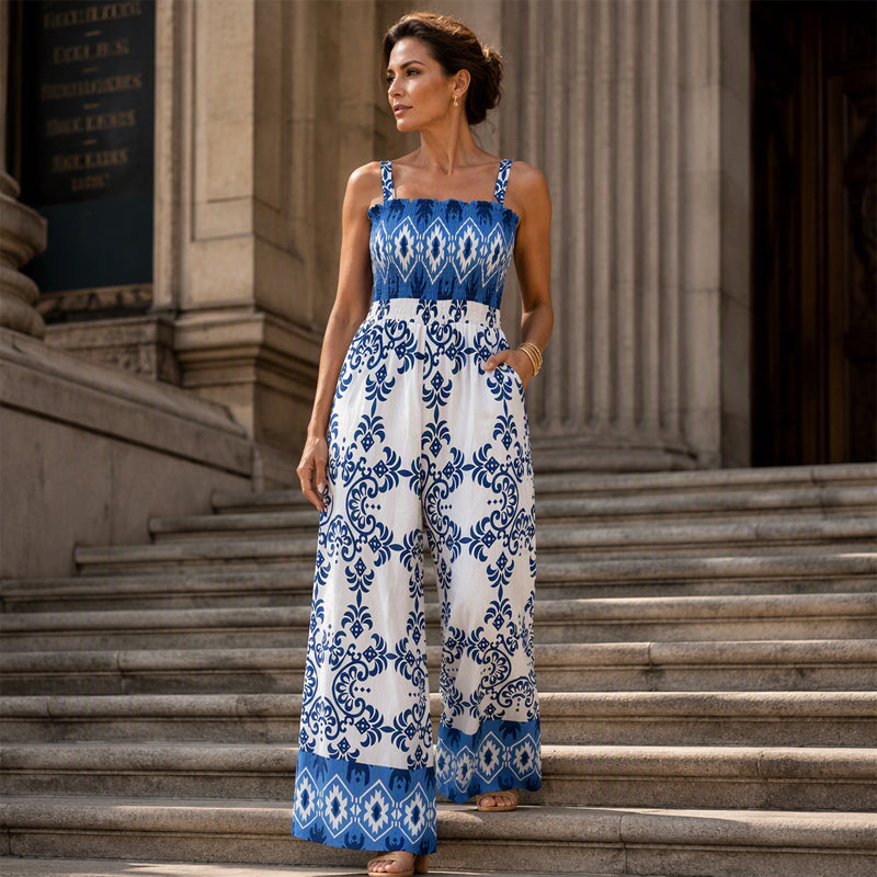 Women's Bohemian Print Smocked Jumpsuit