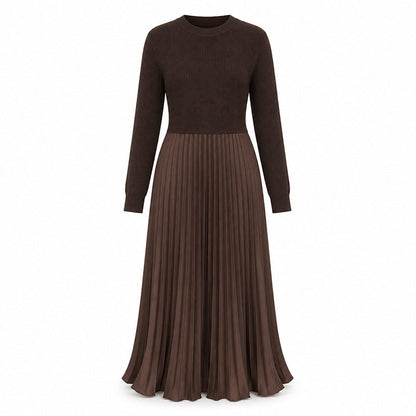 Women's Round Neck Pleated Maxi Dress