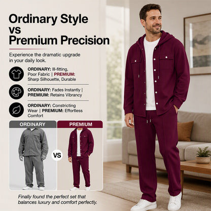 Men's Casual Waffle Hooded Jacket & Pants Set