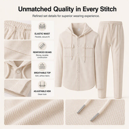 Men's Casual Waffle Hooded Jacket & Pants Set