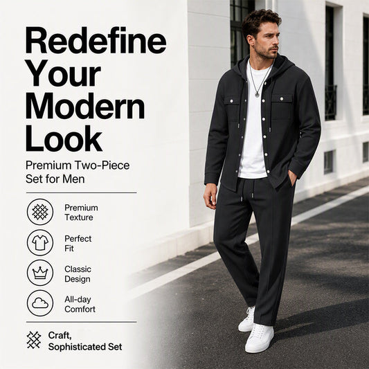 Men's Casual Waffle Hooded Jacket & Pants Set