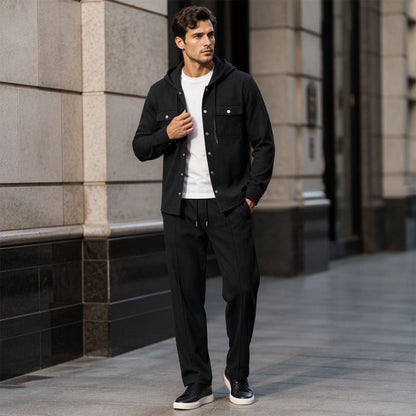 Men's Casual Waffle Hooded Jacket & Pants Set