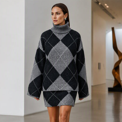 Women's Argyle Knit Sweater & Skirt Set