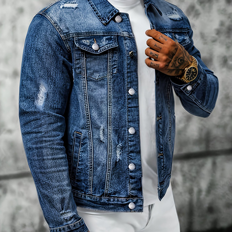 ✨ Timeless Denim Style | Men's Vintage-Wash Distressed Denim Jacket ⚡ Free Shipping