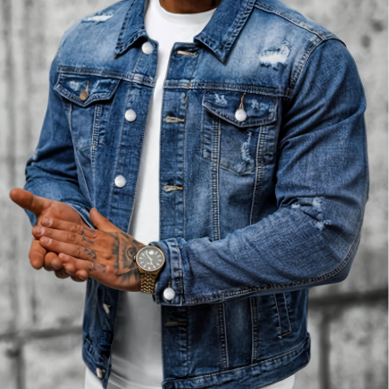 ✨ Timeless Denim Style | Men's Vintage-Wash Distressed Denim Jacket ⚡ Free Shipping