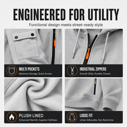🍂 Practical Everyday Style | Men's Full-Zip Hooded Cargo Jacket ⚡