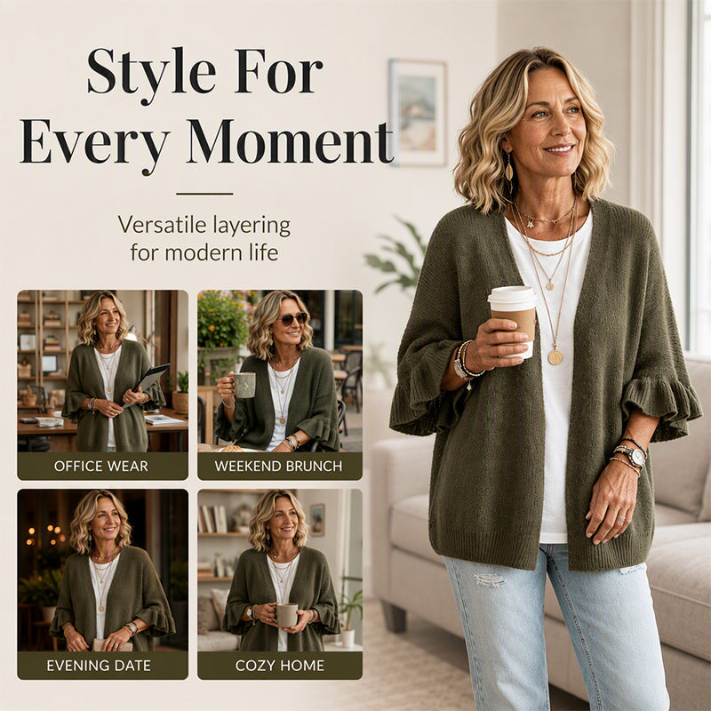 🌸 Feminine Knit Style | Women's Ruffle-Sleeve Knit Cardigan