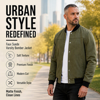 ✨ Timeless Texture | Men's Faux Suede Bomber Jacket