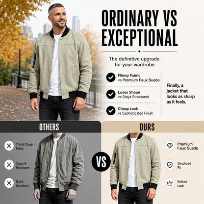✨ Timeless Texture | Men's Faux Suede Bomber Jacket