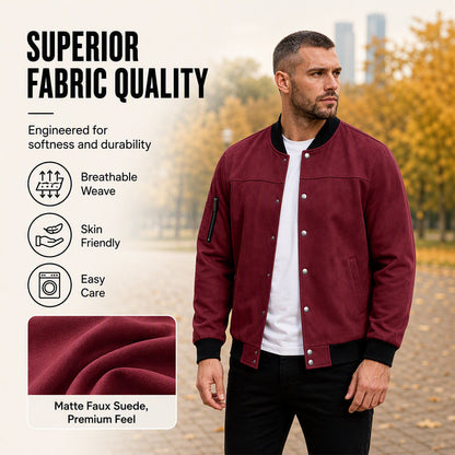 ✨ Timeless Texture | Men's Faux Suede Bomber Jacket